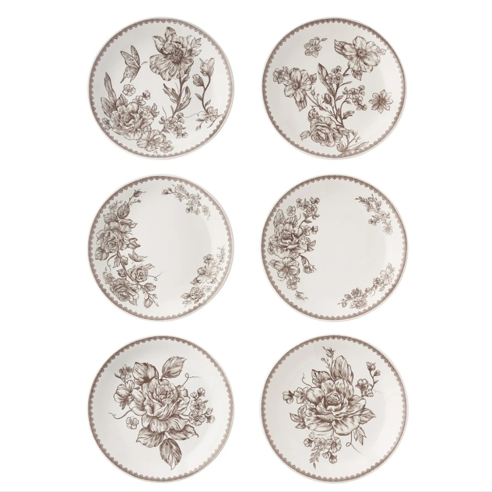 ❤️ New 2025 The Pioneer Woman Agatha  Brown and White Floral Appetizer Plate Set